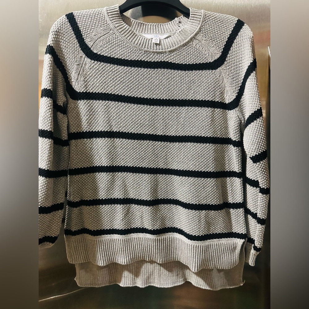 Elegant Black and Cream Striped Women's Sweater